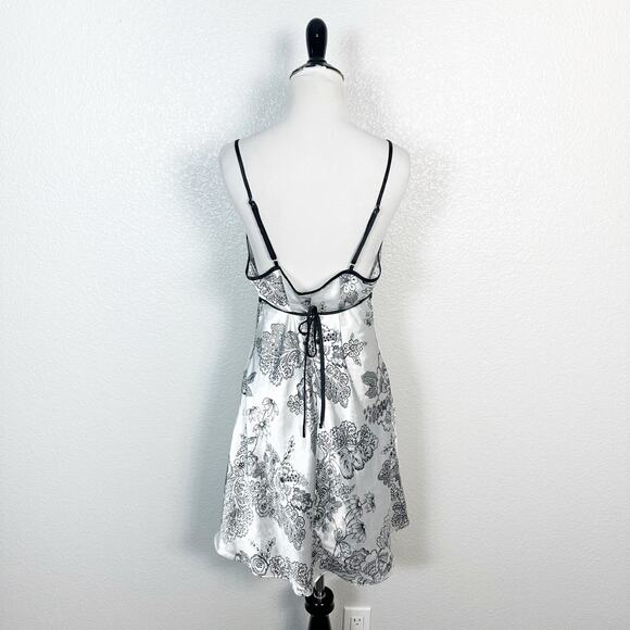 Y2K Babydoll Romantic Floral Print Lace Trim Chemise Satin Mini Slip Dress Large - Picture 7 of 14